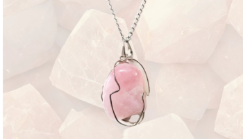 Colar de Quartzo Rosa, Pedra Polida, Pedras Natrurais, Trabalhada, Corrente de Aço Inox