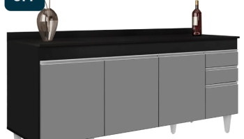 Balcão Gabinete 180cm com Tampo Dallas Preto/Cinza – Lumil