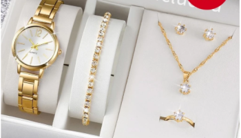 Conjunto De Relógios Femininos De 6 Peças , De Quartzo Com Pulseira De Liga Unissex Da Moda Rovga Strass , Joias (Sem Ca