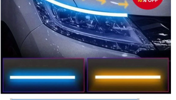 2PCS Luz de Sinalização Direcional para Carro, Luzes Laterais DRL, faixa de LED, Acessórios Automotivos.