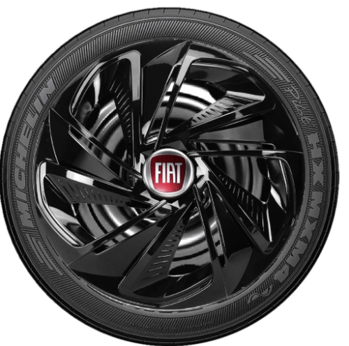 Jogo 4 Calotas Esportivas aro 13/14 Preta Brilhante Compatível com Mobi Palio Siena Stilo Strada Uno