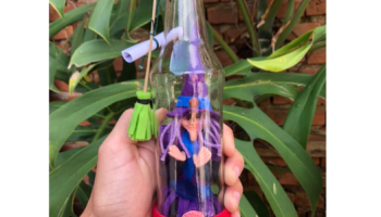 Bruxa Bruxinha na garrafa decorativa boas energias duendinha garraduende gnomo são Thomé das letras mística