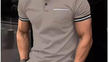 Camisa Polo masculina de manga curta com gola alta e bolso