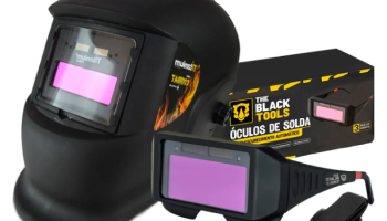 Kit Mascara De Solda Automática E Óculos Automático Cor Preto Chamas
