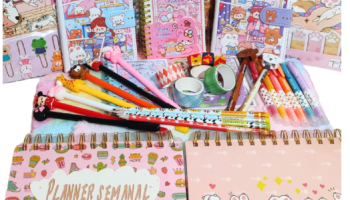 Kit Papelaria Kawaii Diversos itens Criativos Fofos Planner Marca-texto Washi Tape Caneta Adesivo Clipes Luxo