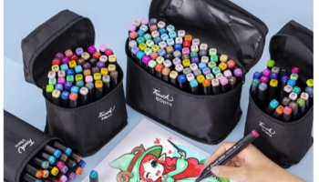 Estojo De Canetinhas Escolar Com Ponta Dupla 24-80 Cores Bolsa Preta