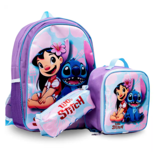 Mochila Infantil Kit Escolar Lilo Stitch Menina + Lancheira + Estojo – Pikuka