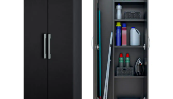 Armário Lavanderia 2 Portas com Espaço para Vassouras Multiuso com Rodinhas Móveis Bonatto