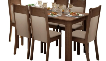 Conjunto Sala de Jantar Mesa Tampo de Madeira 6 Cadeiras Rustic/Crema/Bege Jaíne Madesa