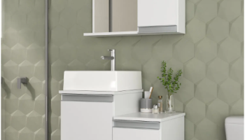 Conjunto Gabinete Banheiro CROSS 60cm – Gabinete + Cuba + Espelheira – MOVEIS JOIA