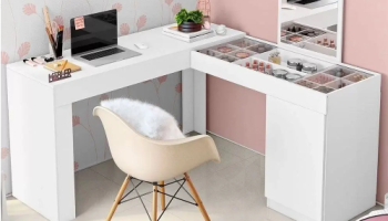 Escrivaninha Penteadeira de Canto 136x136cm com Espelho 1 Porta Star – Belaflex