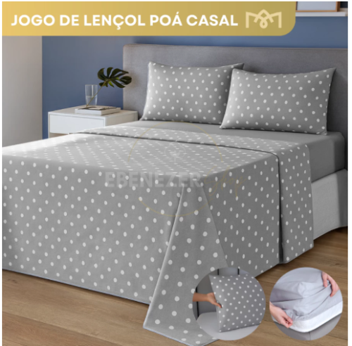Jogo De Cama Casal 4 Peças 100% Algodão Petit Poá Conforto Elegância E Sofisticação Premium