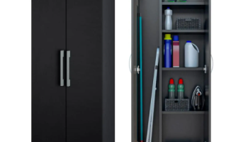 Armário Lavanderia 2 Portas com Espaço para Vassouras Multiuso com Rodinhas Móveis Bonatto