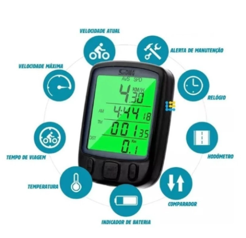 Velocímetro de Bicicleta de Prova D’água Luz Noturna com Luzes,Medido Velocidade Bike