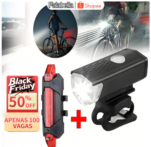 Conjunto de Lanterna para Bike LED Farol e Lanterna Traseira Recarregável via USB – Leve e Seguro