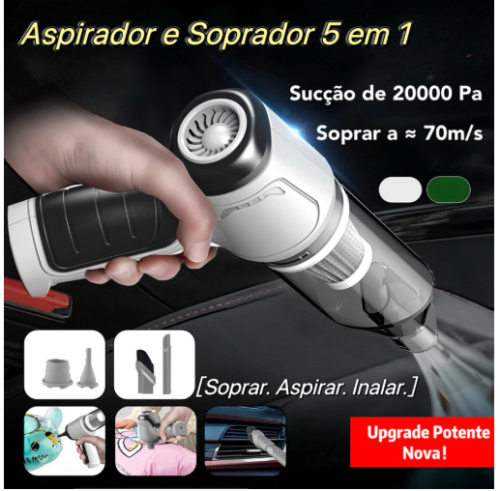 Aspirador e Soprador Portátil 5 em 1 – Alta Potência e Multifuncional para Limpeza Completa