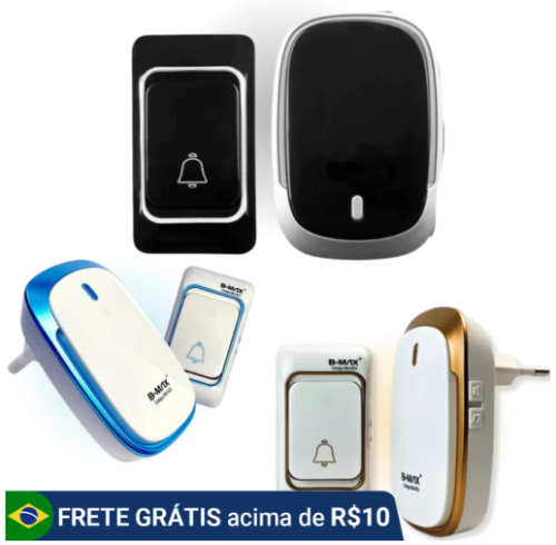 Campainha Externa Sem Fio Com Alcance De Ate 100 M Branca com Dourado, Preto e Branca com Azul