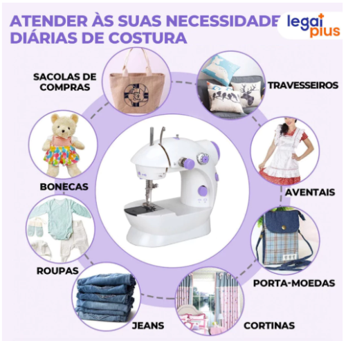 Mini Máquina Costura Portátil Com Pedal Elétrica Costureira Bivolt 110V/220V