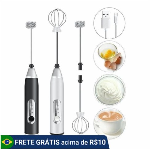 Batedor Misturador Mixer Elétrico para Bebidas Leite Café Clara de Ovo 2 em 1
