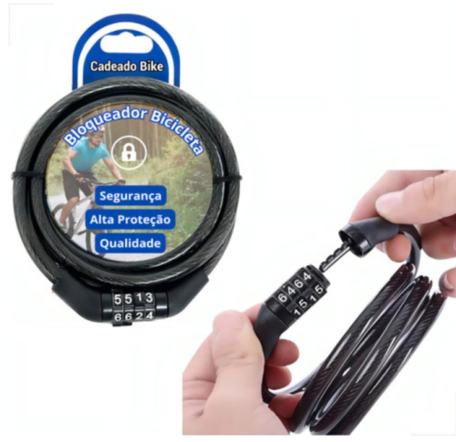 Cadeado para Bicicletas Bikes Motos e Pertences Valiosos Cabo de Aço Senha Numérica de 4 Dígitos Segredo Proteção Segura e Prática com Cabo de 100 cm e 8 mm