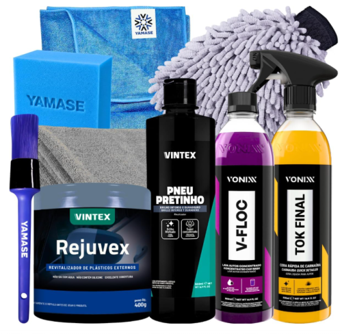 Kit Produtos Vonixx Para Lavagem De Motos e Carros V-floc Tok final Pneu pretinho Rejuvex Acessórios