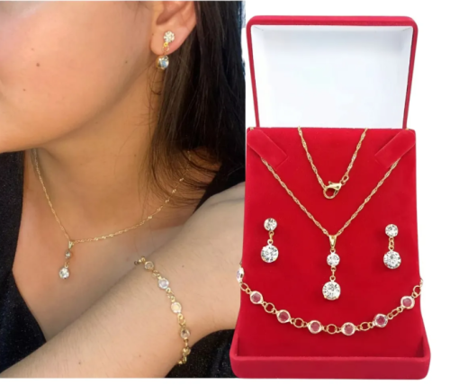 Correntinha Feminina Lindo Kit Com Colar Brincos E Pulseira