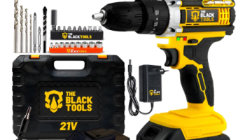 Parafusadeira Furadeira De Impacto The Black Tools Profissional TB-21PX 2 Baterias Com Maleta 60Hz Amarelo