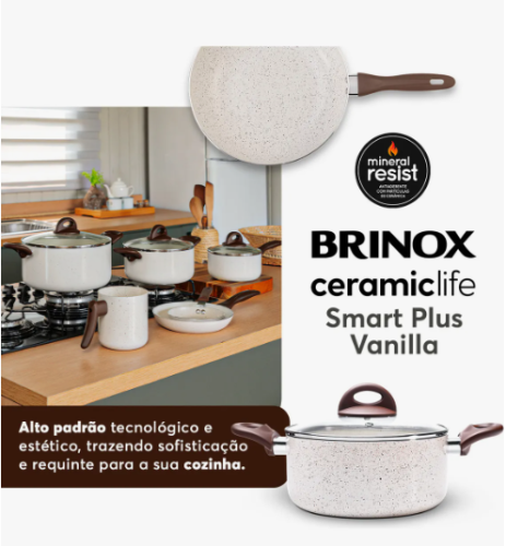 Conj de Panelas 8 Peças Ceramic Life Smart Plus Vanilla – Brinox