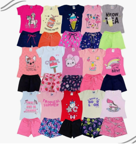 Kit Lote 12 Peças Menina Conjunto Infantil Top Feminino
