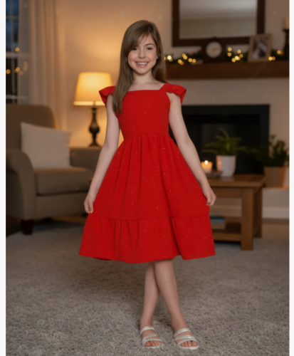 Vestido Infantil Vermelho De Festa Natal Luxo