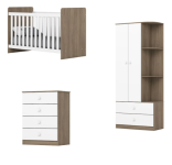 Quarto de Bebê Completo com Guarda-roupa Berço e Cômoda Henn Labirinto Rústico e Branco