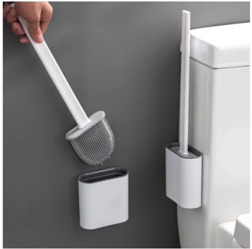 Escova Sanitária De Silicone Com Suporte e Adesivo para Banheiro