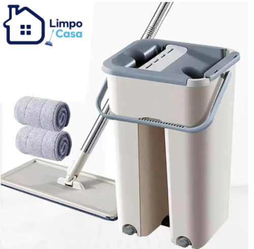 Mop plano com 2 peças de reposição, balde de limpeza mágico, esfregão de limpeza, rotação de 360 ​​graus
