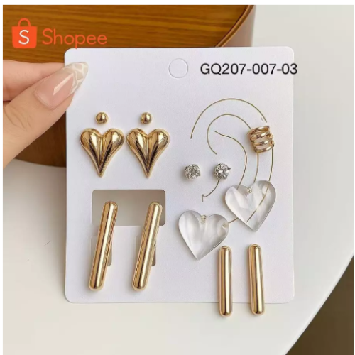 ANA1108 Conjunto de 6 Pares de Brincos-007 Femininos Modernos–Dourado/Prata Brilhante,Vários Estilos