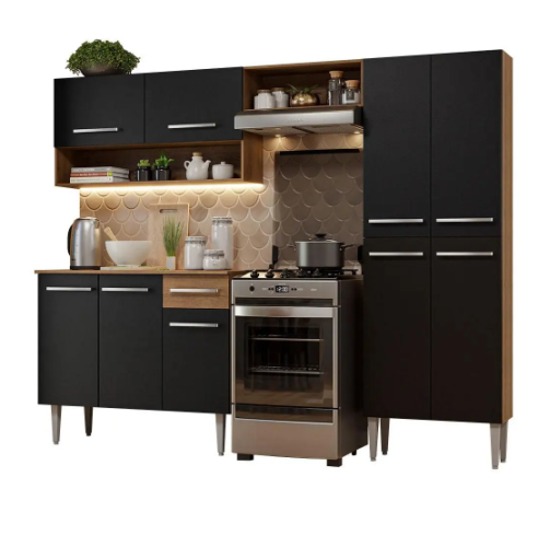 Armário de Cozinha Compacta Rustic/Preto Emilly Pop Madesa XA