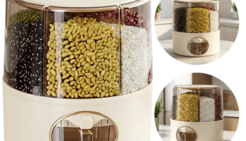 Dispenser Rotativo 6 Compartimentos 360º Graus Grãos Cereais Alimentos Hermético Armazenagem Moderno