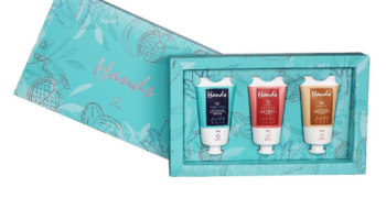 Kit Miniaturas Luva de Silicone Hands 3 Cremes Aloe Vera, Karité e Romã 50g Hinode