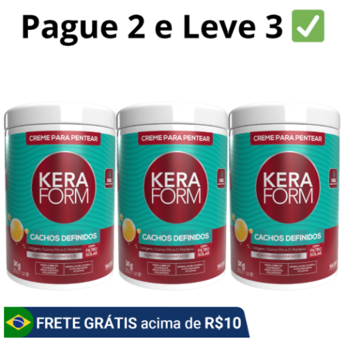 [3 por 2] 3un Creme de Pentear Cabelos Cacheados Keraform Cachos Definidos 1kg