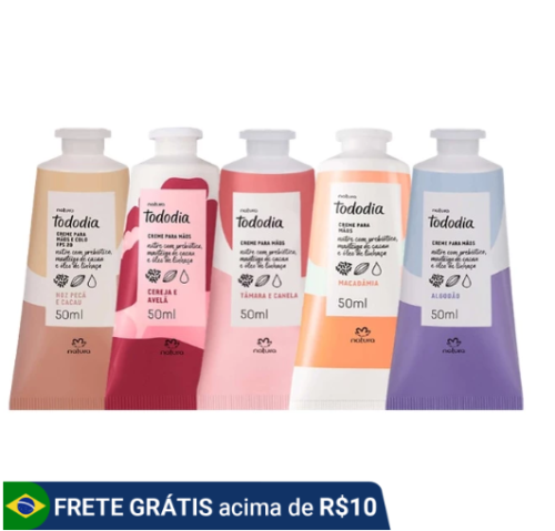 Creme Hidratante para as Mãos ou Pés Tododia Natura 50ml: Algodão, Tâmara & Canela, Ameixa, Cereja & Avelã e +