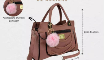 Bolsa Feminina Lateral Pequena 2 Divisorias 2 Alças + Chaveiro Pom Pom