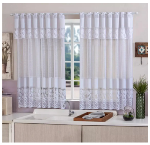 Cortina de Cozinha Renda Tulipa 1,20×2,20m com Bando Acoplado – Duas Folhas – SouTextil