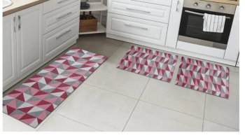 Kit Tapetes e Passadeira De Cozinha 3 Peças Antiderrapante Ladrilhos Vinho e Cru – Ibitinga Decora