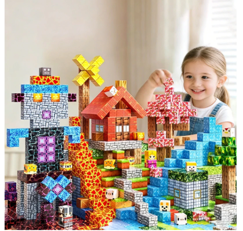 Blocos Magnéticos 100+ Peças Montessori – Cubos de Construção Mundo Pirata, Brincadeira Interativa para 3-10 Anos POPYO