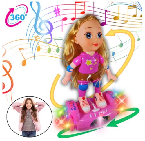 Hoverboad Boneca Giratótia 360 Dance Skate com Som e Led – Bate e Volta Lovely Doll bebe