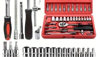 Kit De Ferramentas 46 Peças Jogo De Soquetes Chave Catraca Reversível Com Maleta Jogo Completo