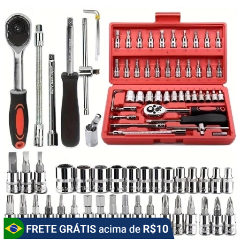 Kit De Ferramentas 46 Peças Jogo De Soquetes Chave Catraca Reversível Com Maleta Jogo Completo