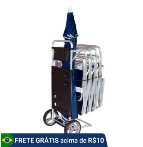 Carrinho de Praia Mor Preto Vira Mesa Cabe 6 cadeiras Sem Avanço Promoção