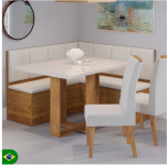Conjunto Canto Baú com Mesa de Jantar Retangular 120x80cm SEM Vidro e 2 Cadeiras Mel\Off White\Marfim