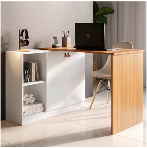 Escrivaninha com Tampo Articulado Telasul Versa Home 2 Portas Freijó/Branco – Telasul