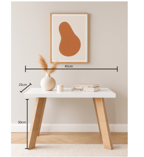 Mesinha Pé Palito De Centro E Lateral Apoio Para Sala Retangular Cabeceira Madeirado/Branco